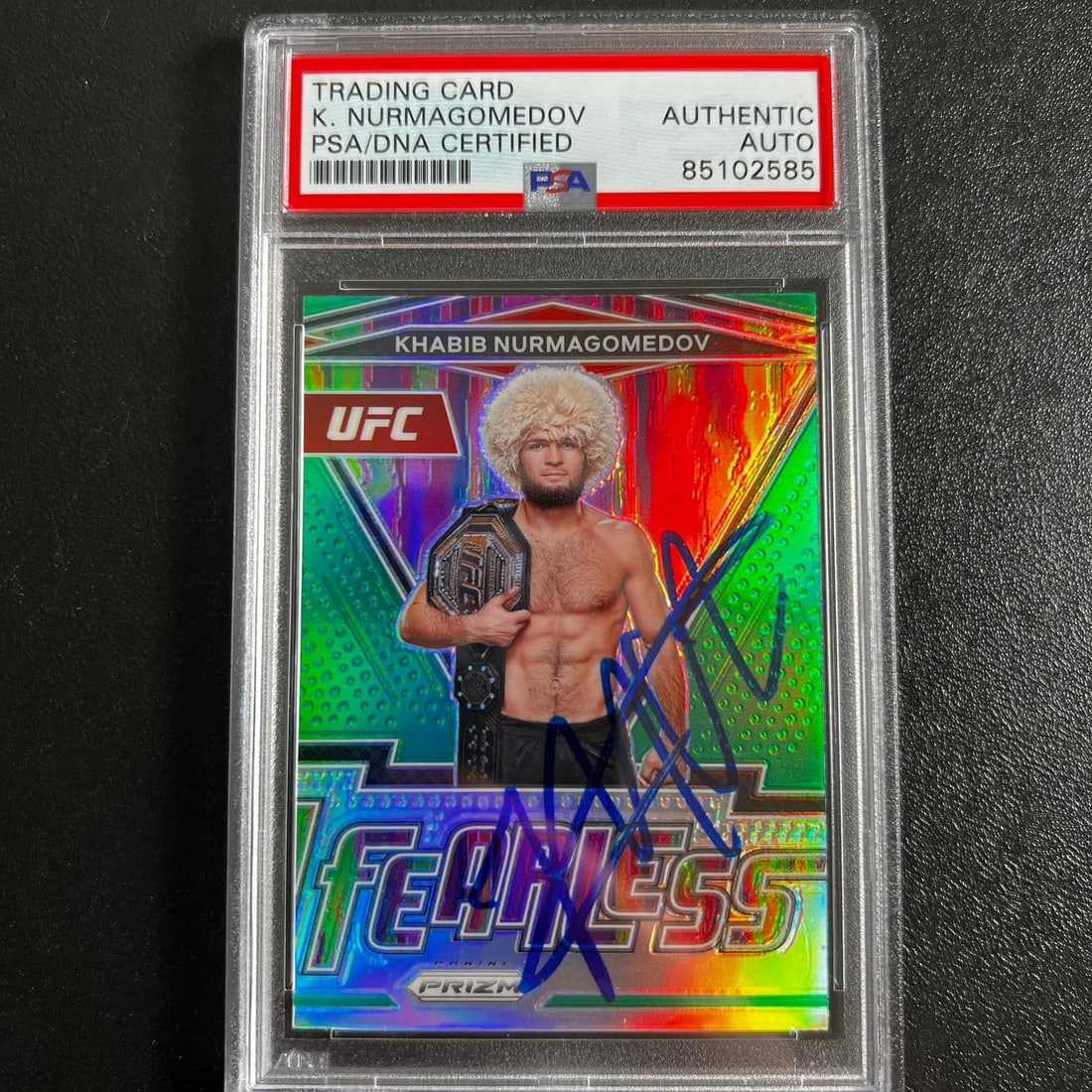 2022 Panini Prizm #11 Khabib Nurmagomedov Signed PSA Authenticated Card: 2022 Panini Prizm #11 Khabib Nurmagomedov Signed PSA Authenticated Card This is a 2022 Panini Prizm #11 sports trading card featuring the signature of Khabib Nurmagomedov, a renowned UFC fighter. The 