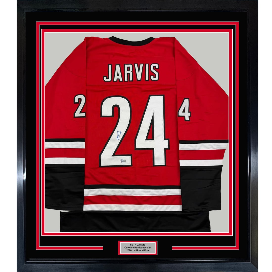 Seth Jarvis Signed Carolina Hurricanes Jersey Framed 35x39 With Photos (1 of 2)
