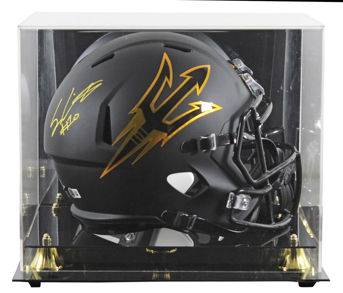 Sam Leavitt Signed Arizona State Full Size Helmet with Beckett Authentication: Sam Leavitt Signed Arizona State Full Size Helmet with Beckett Authentication Celebrate your passion for Arizona State football with this authentic black Riddell full-size Speed replica helmet, person