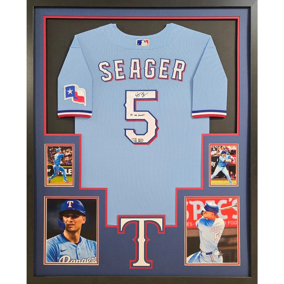 Framed Corey Seager Autographed Texas Rangers Jersey Fanatics Authenticated: Framed Corey Seager Autographed Texas Rangers Jersey Fanatics Authenticated This framed Texas Rangers jersey is autographed by Corey Seager and authenticated by Fanatics. The jersey is professionally 