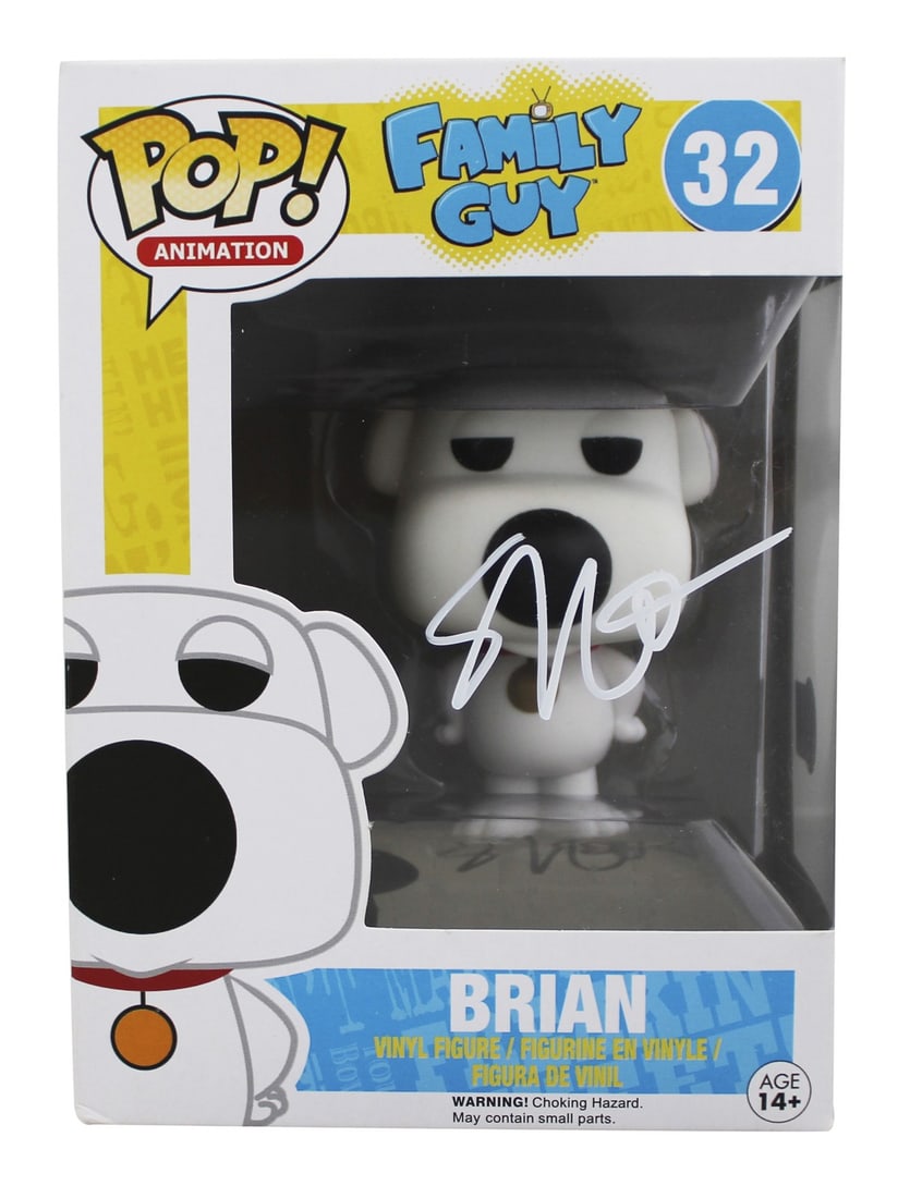 Seth MacFarlane Signed Brian Funko Pop Figure Family Guy BAS Authenticated: Seth MacFarlane Signed Brian Funko Pop Figure Family Guy BAS Authenticated This Brian #32 Funko Pop Vinyl Figure from Family Guy has been personally signed by Seth MacFarlane. The autograph is authent