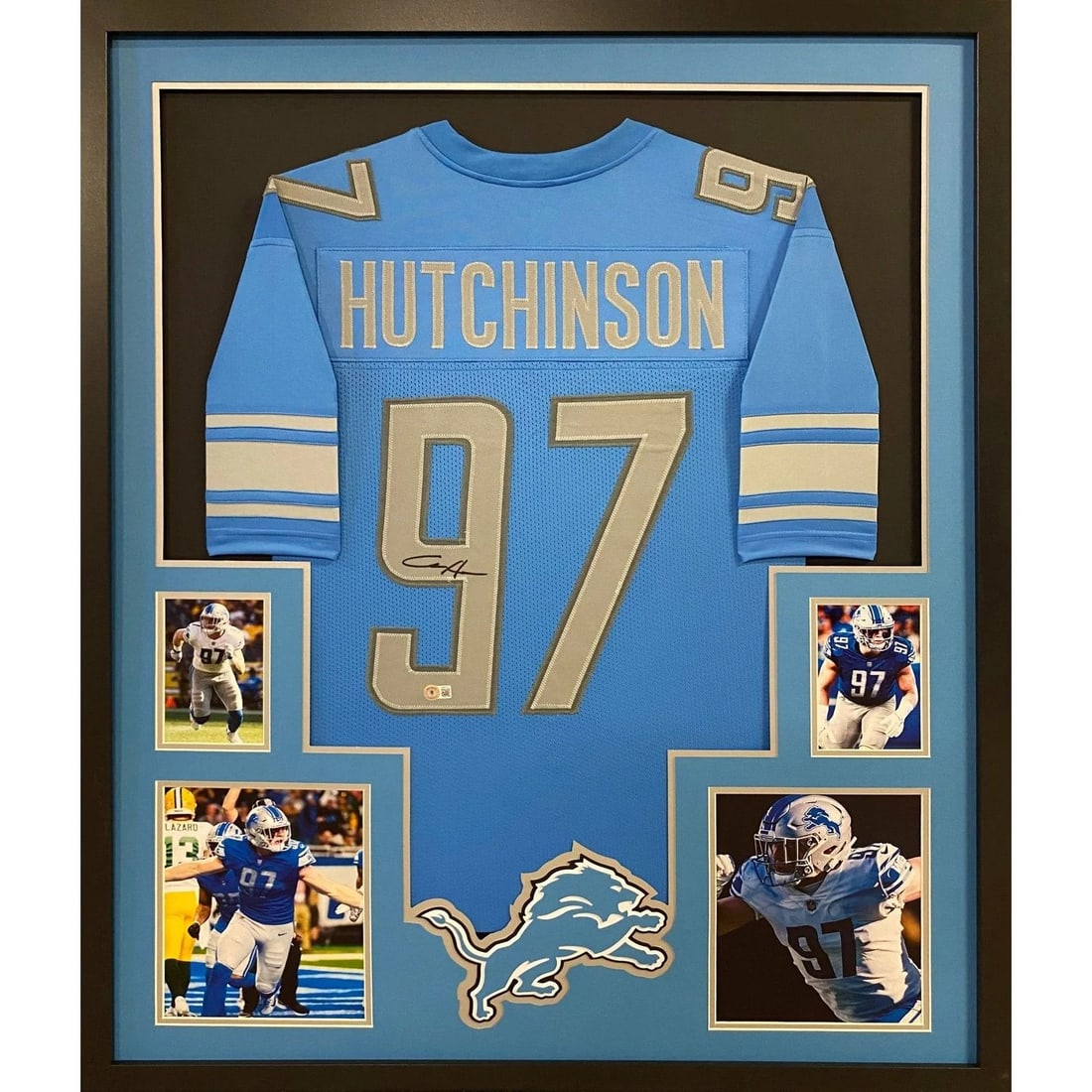 Aidan Hutchinson Signed Framed Jersey Detroit Lions Beckett Authenticated: Aidan Hutchinson Signed Framed Jersey Detroit Lions Beckett Authenticated This autographed Aidan Hutchinson framed jersey is a must-have for any Lions fan. Authenticated by Beckett, a leader in sports
