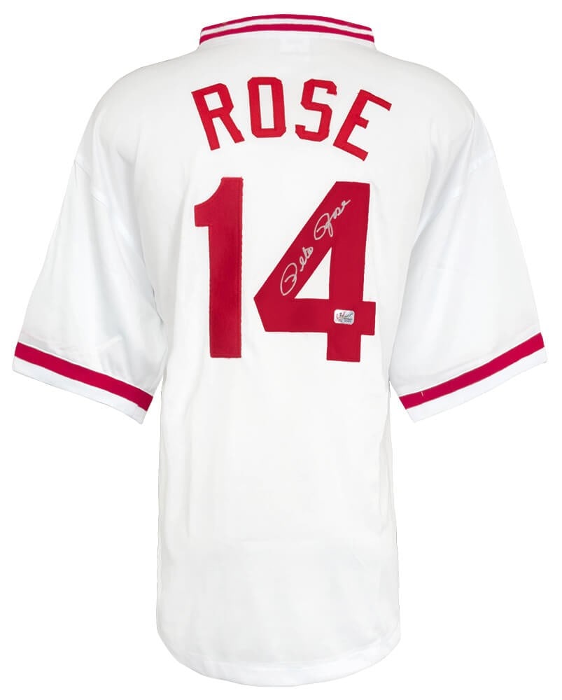 Pete Rose Signed Custom Baseball Jersey Hit King Cincinnati Reds: Pete Rose Signed Custom Baseball Jersey Hit King Cincinnati Reds Celebrate baseball history with this Pete Rose signed white throwback 'Hit King' custom baseball jersey, representing the Cincinnati Re