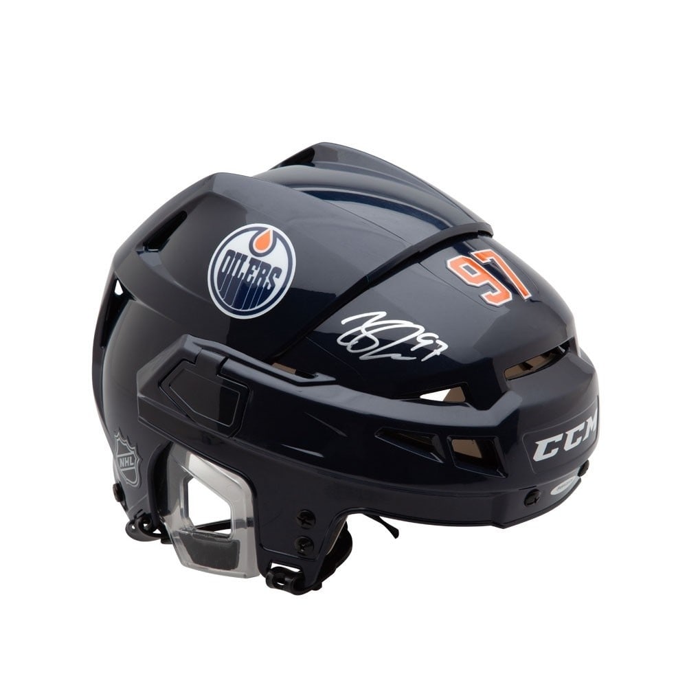 Connor McDavid Autographed CCM HTV08 Navy Helmet Upper Deck Authenticated: Connor McDavid Autographed CCM HTV08 Navy Helmet Upper Deck Authenticated This authentic CCM HTV08 navy helmet is signed by NHL superstar Connor McDavid, making it a must-have for any Edmonton Oilers 