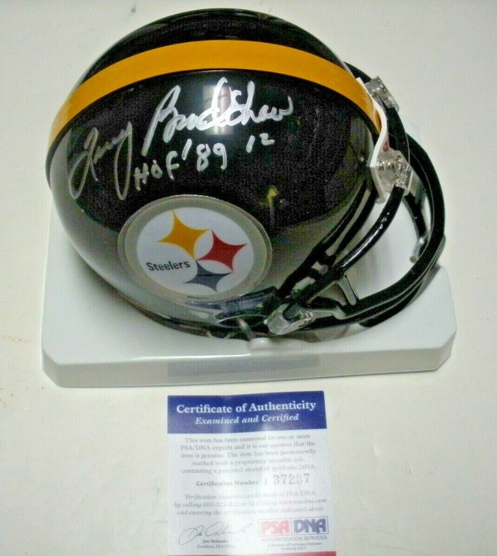 Signed Steelers Mini Helmet Terry Bradshaw PSA DNA Certified Autograph: Signed Steelers Mini Helmet Terry Bradshaw PSA DNA Certified Autograph This is a pre-owned mini helmet signed by Terry Bradshaw of the Pittsburgh Steelers. The helmet is authenticated by PSA/DNA and c