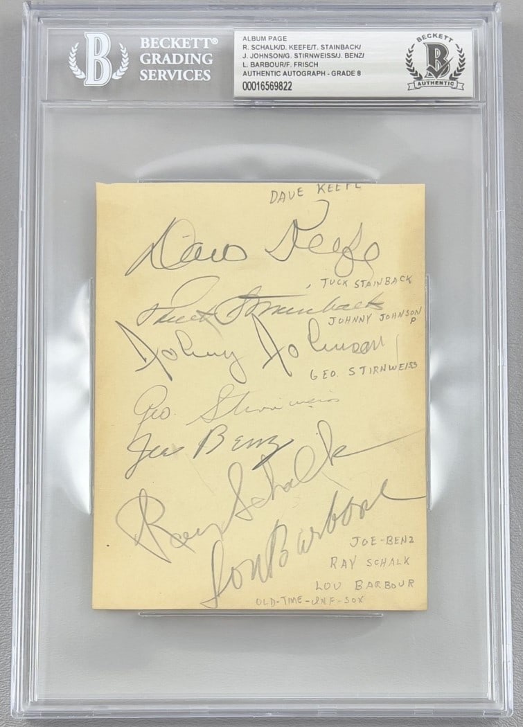 Chicago White Sox Multi Signed Cut Signature Beckett Authenticated 4 x 5.5: Chicago White Sox Multi Signed Cut Signature Beckett Authenticated 4 x 5.5 This vintage multi-autographed album page cut features the signatures of notable players including Frank Frisch, Dave Keefe, 