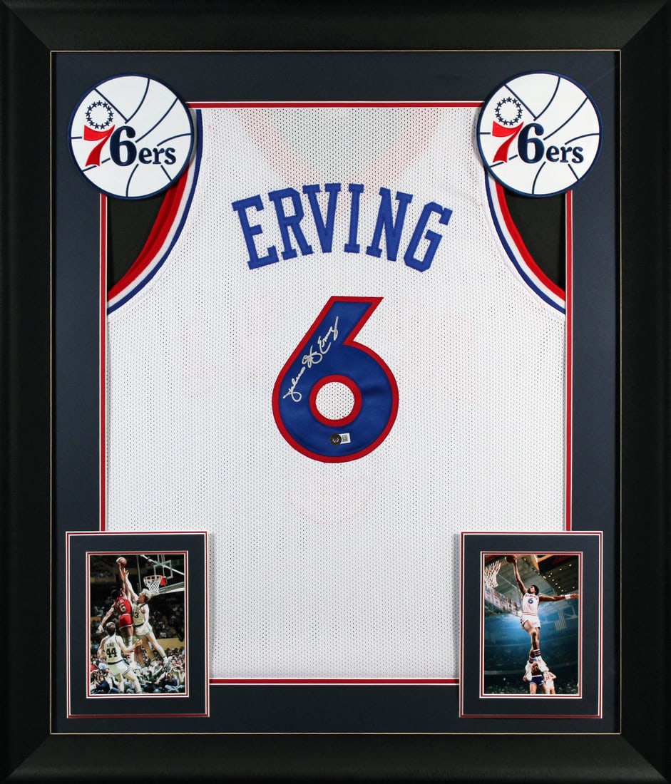 Framed Blue Pro Style Jersey Signed by Julius Dr J Erving BAS: Framed Blue Pro Style Jersey Signed by Julius Dr J Erving BAS This is an original autographed blue pro style framed jersey personally signed by Julius "Dr. J" Erving of the Philadelphia 76ers. The aut
