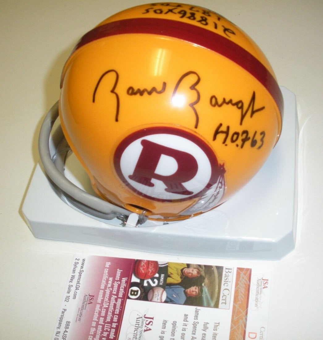 Signed Sammy Baugh Mini Helmet with Stats JSA COA Washington Redskins HOF 73: Signed Sammy Baugh Mini Helmet with Stats JSA COA Washington Redskins HOF 73 This is a pre-owned Washington Redskins mini helmet signed by Hall of Famer Sammy Baugh. The helmet features full stats and