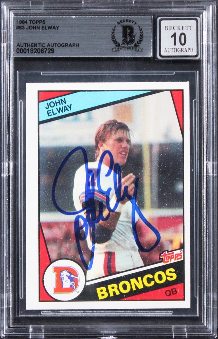 John Elway 1984 Topps 63 Autographed Broncos Card Beckett Slabbed (1 of 2)