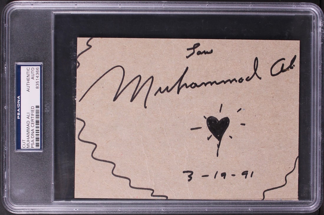 5x7 Muhammad Ali Signed Cut With Heart Sketch and Date PSA Slabbed (1 of 2)