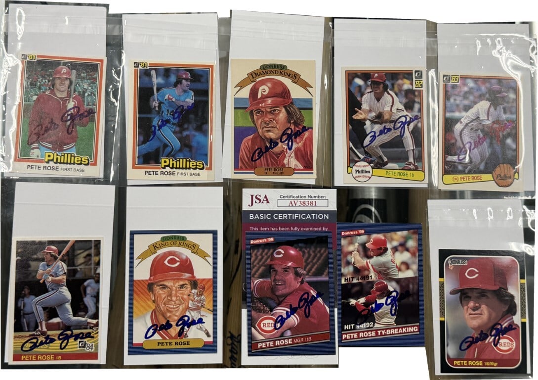 10 JSA authenticated Pete Rose Donruss signed baseball cards (1 of 2)
