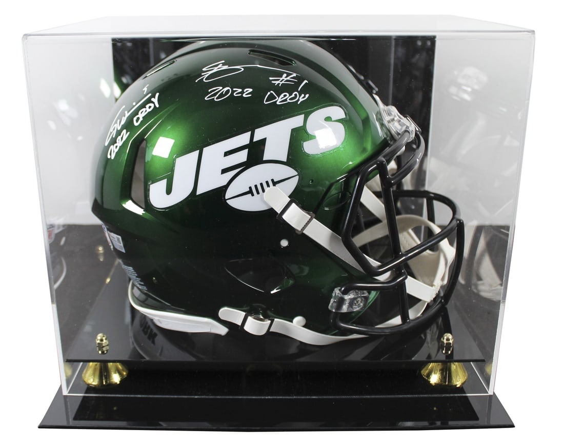Garrett Wilson Ahmad Sauce Gardner Signed Jets Helmet with Display Case BAS (1 of 4)