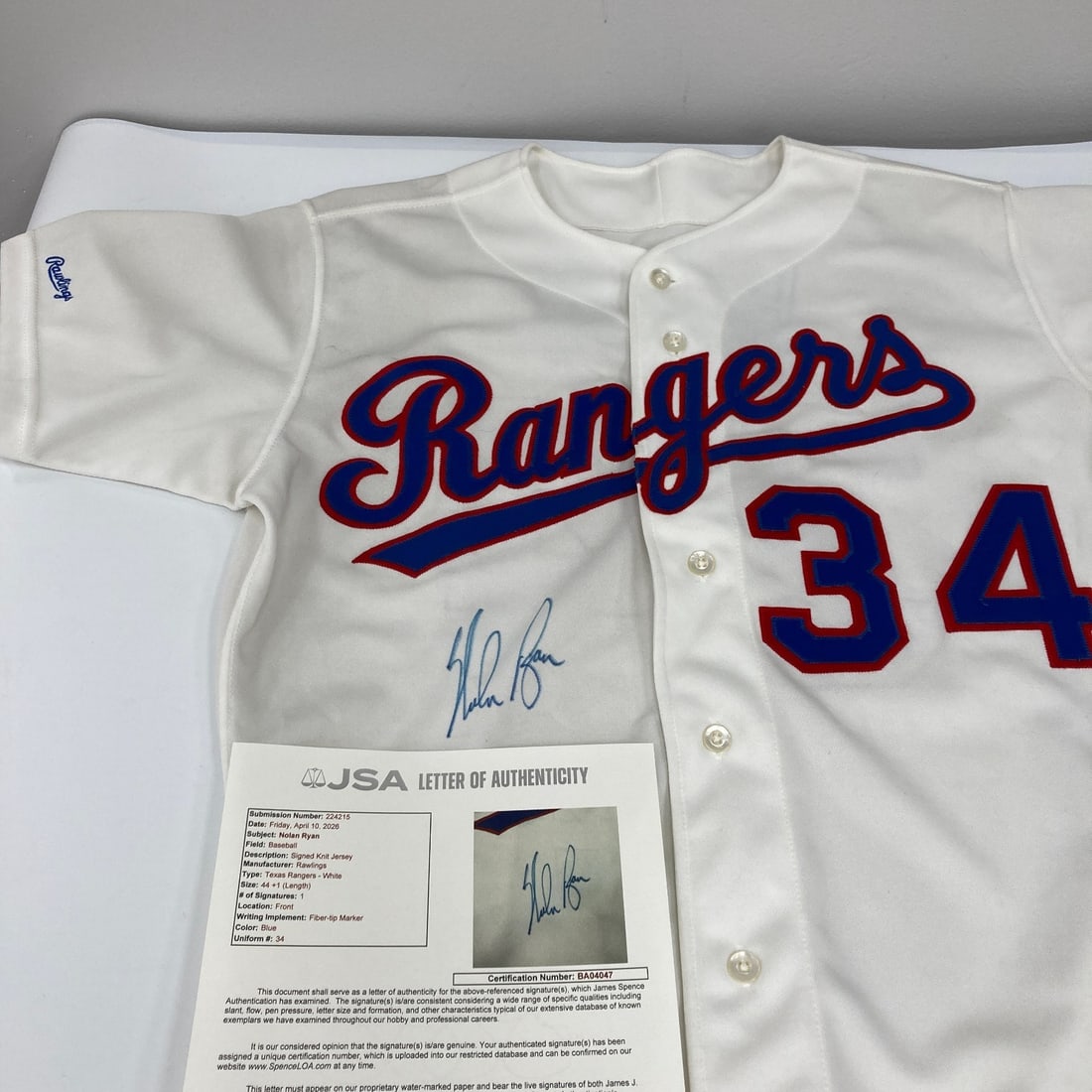 1989 Texas Rangers Rawlings game model jersey signed by Nolan Ryan JSA: 1989 Texas Rangers Rawlings game model jersey signed by Nolan Ryan JSA This is an authentic Rawlings 1989 Texas Rangers game model jersey signed by legendary baseball player Nolan Ryan. The jersey fea