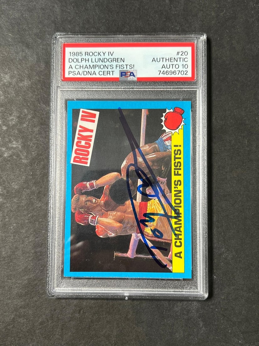 1985 Topps Rocky IV Dolph Lundgren Signed Card PSA Auto 10 Ivan Drago: 1985 Topps Rocky IV Dolph Lundgren Signed Card PSA Auto 10 Ivan Drago This 1985 Topps Rocky IV #20 card is a must-have for collectors and fans of the iconic film. Authentically signed by Dolph Lundgre