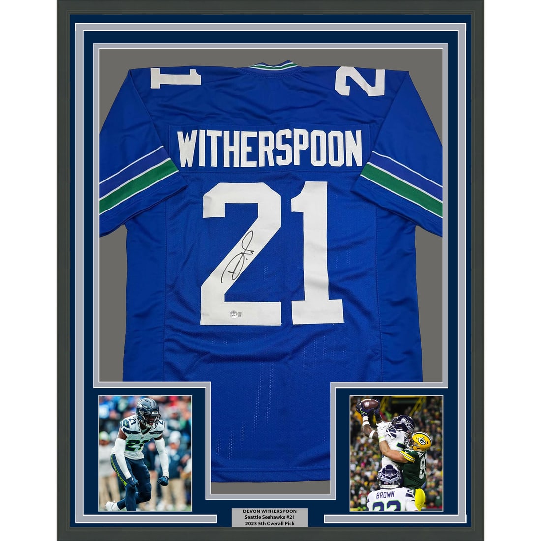 Devon Witherspoon Signed 35x39 Framed Seattle Seahawks Retro Jersey Beckett Authenticated (1 of 2)