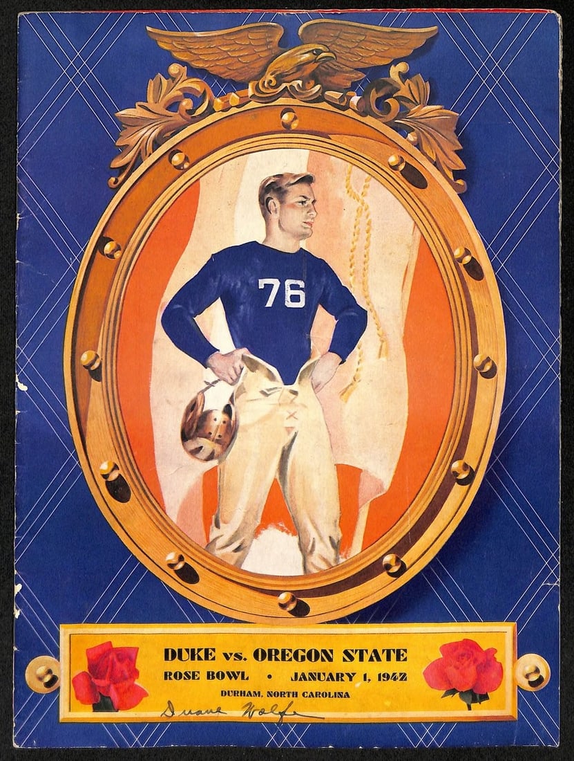 Original 1942 Rose Bowl Football Program Duke vs Oregon State: Original 1942 Rose Bowl Football Program Duke vs Oregon State Original 1942 Rose Bowl game program featuring Duke vs. Oregon State NCAA football. This pre-owned program remains in excellent condition 