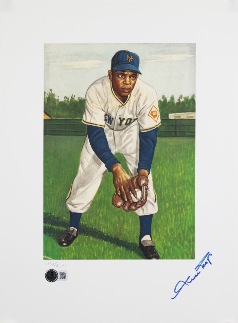 Willie Mays autographed 1953 Topps 11x15 lithograph Beckett COA: Willie Mays autographed 1953 Topps 11x15 lithograph Beckett COA Limited edition 11x15 lithograph poster and print featuring Willie Mays of the New York Giants. This original, personally signed item is