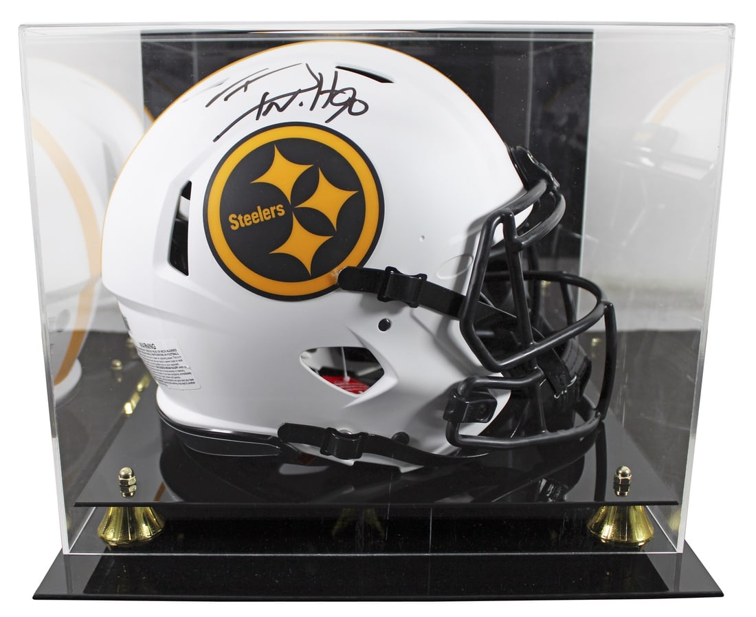 T.J. Watt Signed Pittsburgh Steelers Lunar Full Size Helmet BAS Authenticated: T.J. Watt Signed Pittsburgh Steelers Lunar Full Size Helmet BAS Authenticated This Pittsburgh Steelers Lunar Full Size Speed Proline Helmet has been personally signed by star linebacker T.J. Watt. The