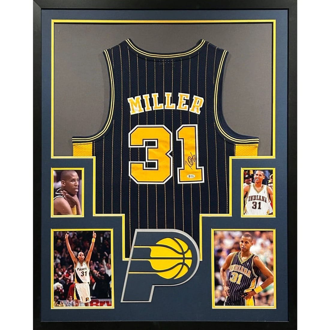 Framed Reggie Miller Indiana Pacers Autographed Jersey Beckett (1 of 2)