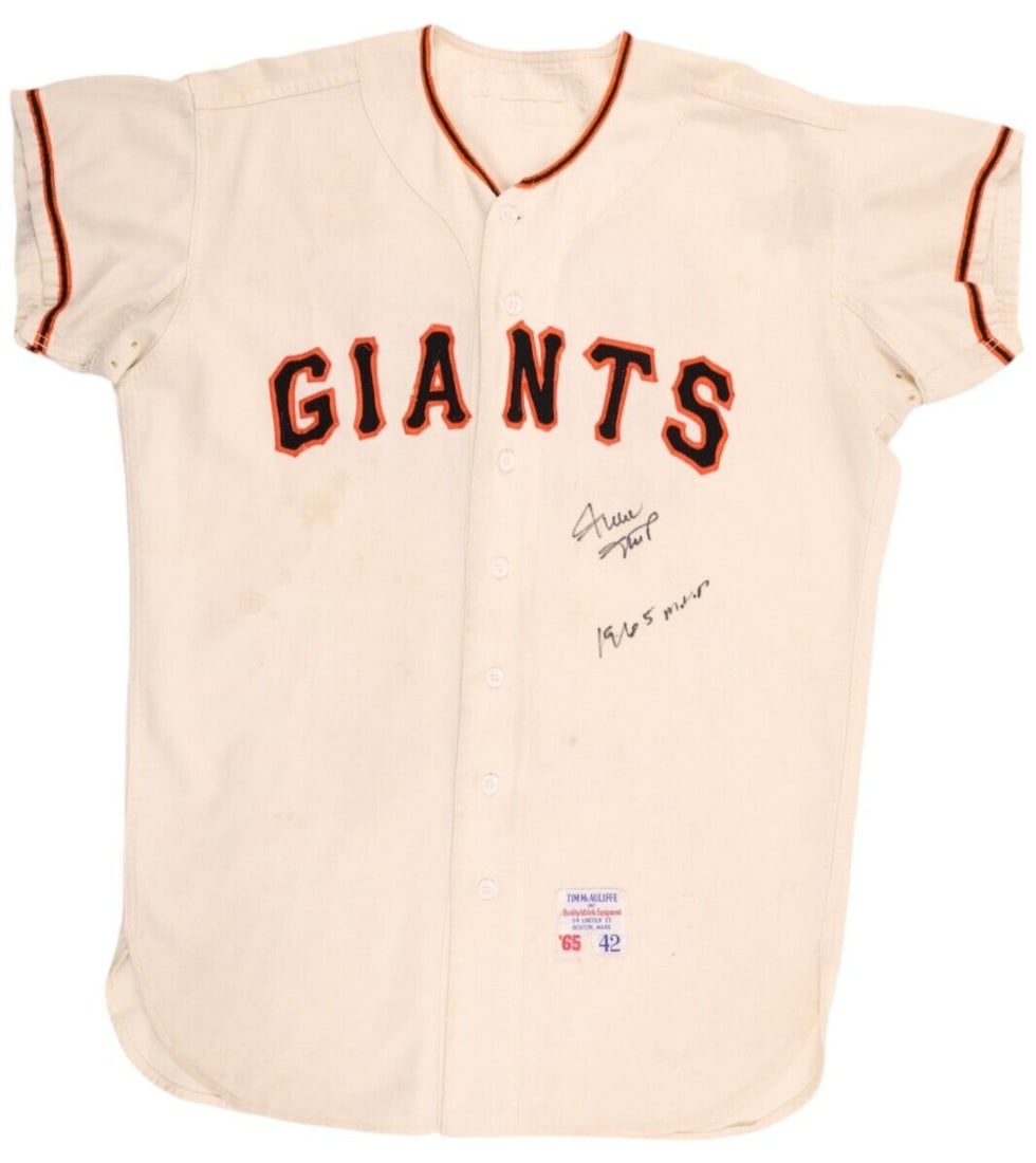 Willie Mays 1965 MVP Signed Game Worn Giants Jersey PSA DNA COA: Willie Mays 1965 MVP Signed Game Worn Giants Jersey PSA DNA COA Celebrate the legacy of baseball legend Willie Mays with this authentic 1965 San Francisco Giants game-used jersey, signed and inscribed