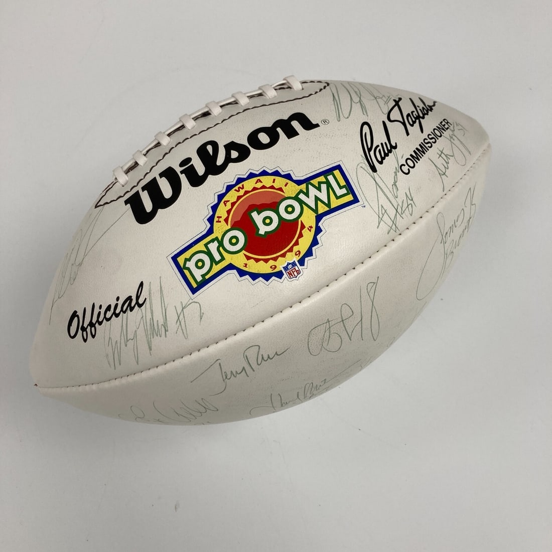 1994 Pro Bowl NFC Wilson Football with 24 Authentic Signatures: 1994 Pro Bowl NFC Wilson Football with 24 Authentic Signatures This official 1994 Pro Bowl NFC Wilson football is a must-have for NFL memorabilia enthusiasts. It features 24 authentic signatures from 