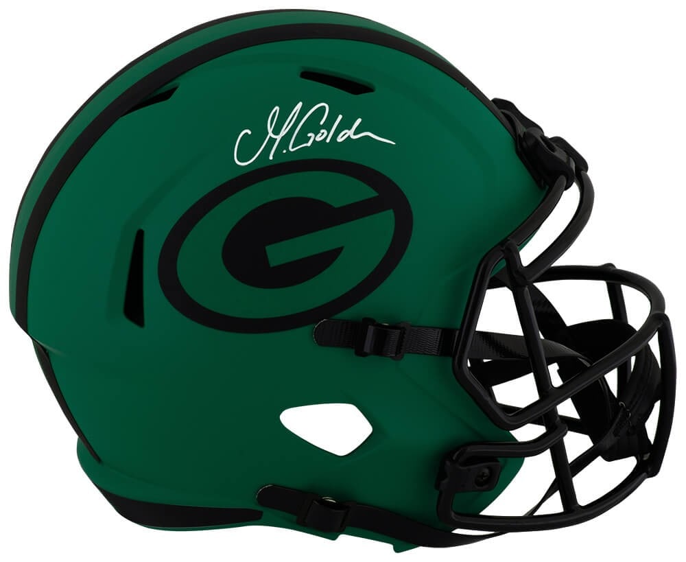 Matthew Golden autographed Green Bay Packers Riddell RAVE replica helmet: Matthew Golden autographed Green Bay Packers Riddell RAVE replica helmet This is a Green Bay Packers RAVE Riddell full size speed replica helmet, signed by Matthew Golden. The helmet is a specialty it