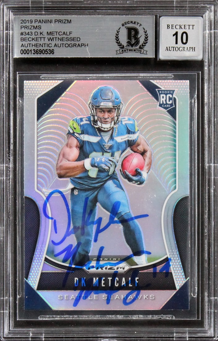 D.K. Metcalf Autographed 2019 Prizm Rookie Card Beckett Authenticated Gem Mint 10 (1 of 2)