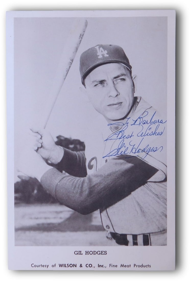 JSA Authenticated Gil Hodges Dodgers Signed 5.5 x 8.5 Photo: JSA Authenticated Gil Hodges Dodgers Signed 5.5 x 8.5 Photo This vintage 5.5 x 8.5 inch photo features Gil Hodges and is hand-signed by the player. The autograph has been authenticated by James Spence