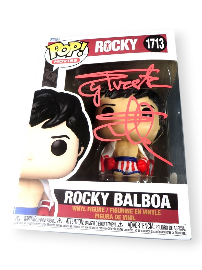 Sylvester Stallone Signed Funko POP! Rocky Balboa JSA Authenticated: Sylvester Stallone Signed Funko POP! Rocky Balboa JSA Authenticated This Sylvester Stallone signed Funko POP! figure of Rocky Balboa is a must-have for any collector. The figure features an authentic 