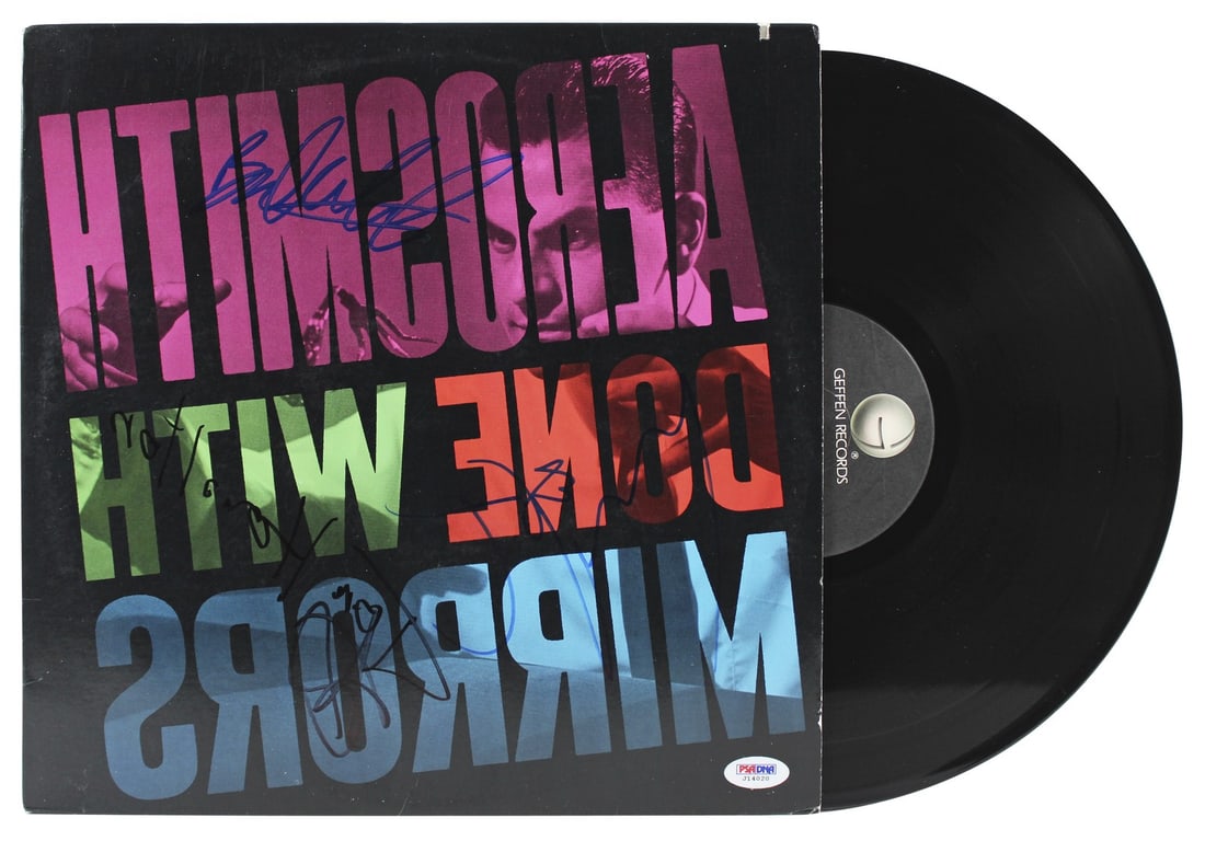 Aerosmith Signed Done With Mirrors Album Cover by Tyler Perry +3 Beckett Authenticated: Aerosmith Signed Done With Mirrors Album Cover by Tyler Perry +3 Beckett Authenticated This is an autographed album cover of Aerosmith's 'Done With Mirrors,' personally signed by five members of the b