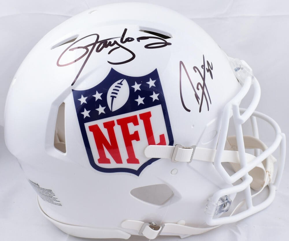 Authentic NFL Speed Full Size Helmet Signed by Ray Lewis Lawrence Taylor Beckett: Authentic NFL Speed Full Size Helmet Signed by Ray Lewis Lawrence Taylor Beckett Authentic full-size NFL speed helmet signed by Ray Lewis and Lawrence Taylor. The helmet is an original piece associate