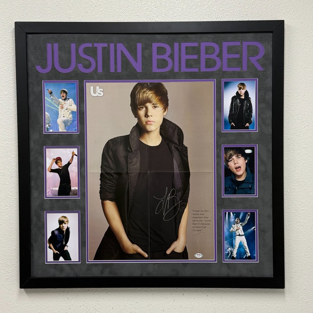 Framed Justin Bieber Autographed Poster PSA 28x28 (1 of 3)