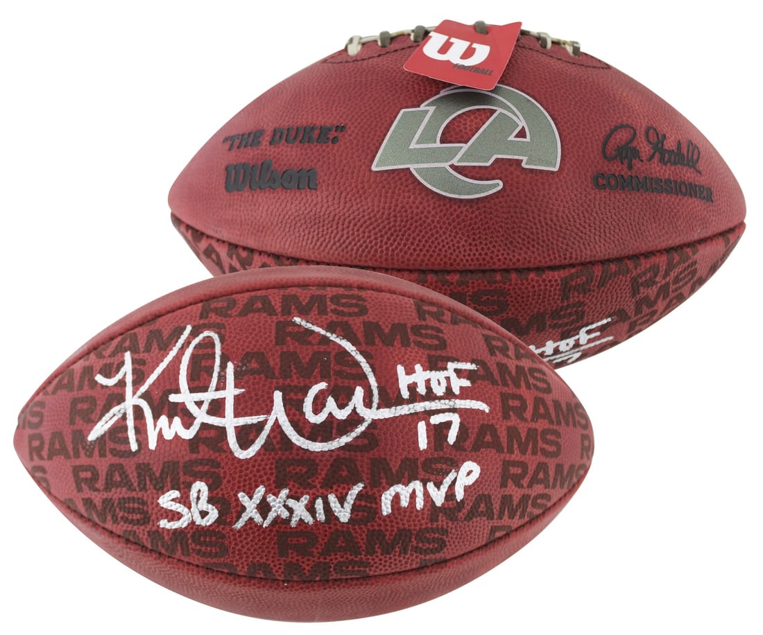 Kurt Warner autographed Wilson The Duke Rams football Beckett witnessed (1 of 4)