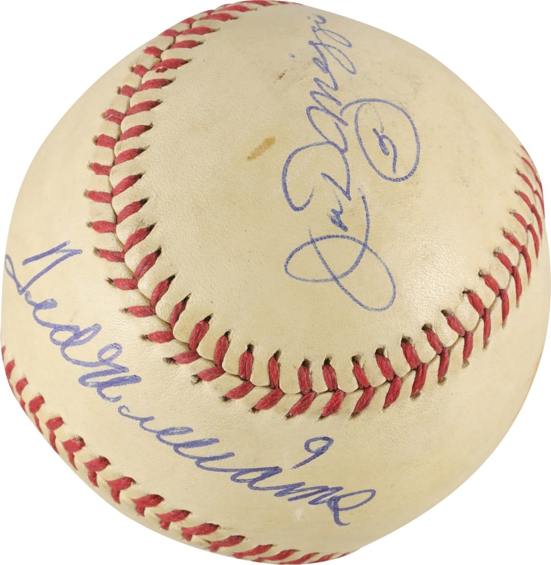 Joe DiMaggio Ted Williams Signed AL Harridge Baseball PSA DNA: Joe DiMaggio Ted Williams Signed AL Harridge Baseball PSA DNA This authentic 1940's Official American League baseball features the signatures of two legendary Hall of Fame outfielders: Joe DiMaggio an