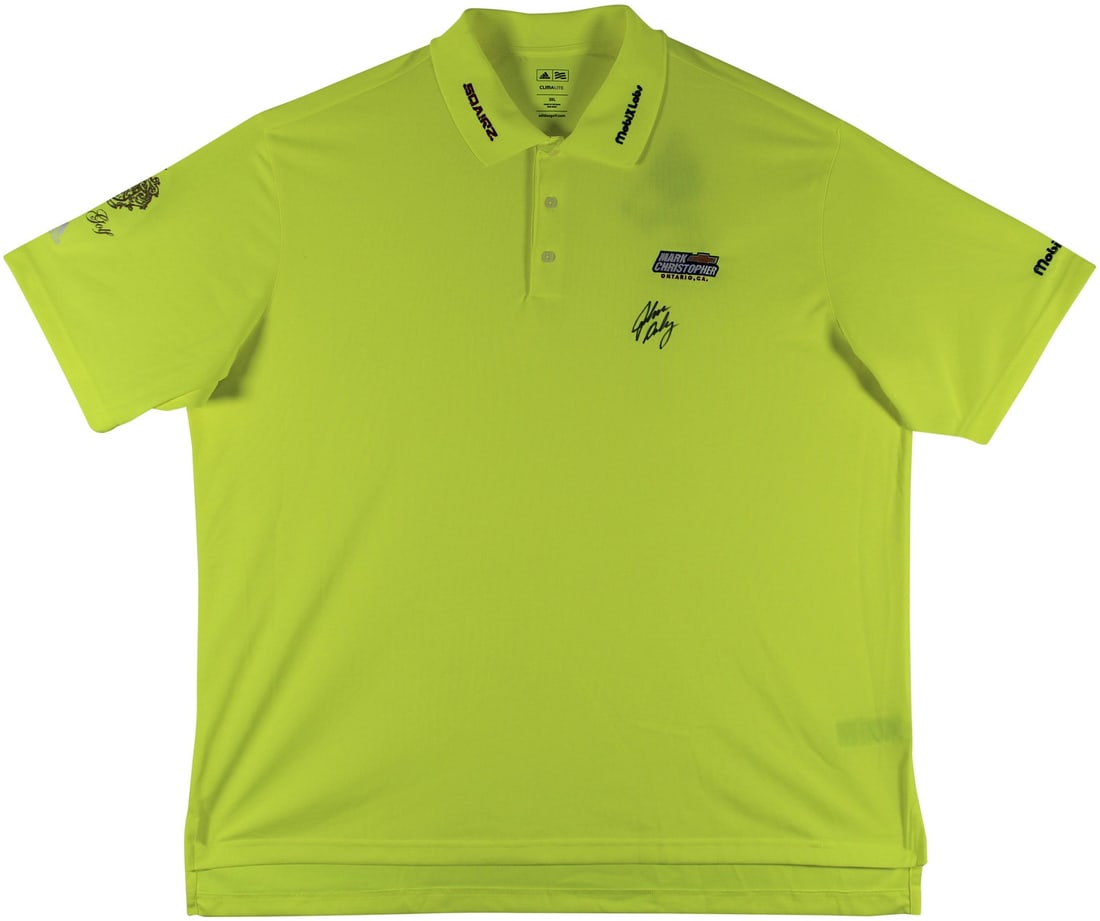 John Daly Signed Match Worn Adidas Climalite Polo BAS Authenticated: John Daly Signed Match Worn Adidas Climalite Polo BAS Authenticated This remarkable item is a match-worn yellow Adidas Climalite polo shirt personally signed by golf legend John Daly. Featuring the un