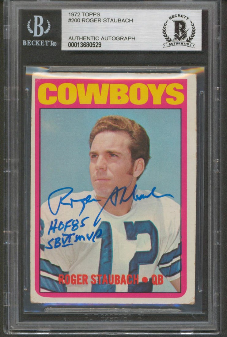 Roger Staubach signed 1972 Topps #200 rookie card BAS slabbed (1 of 2)
