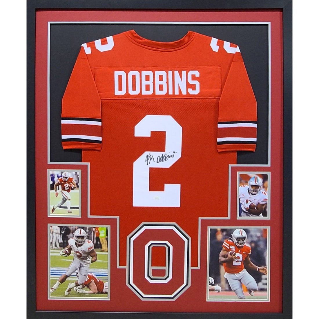 J.K. Dobbins JSA Authenticated Ohio State Framed Autographed Jersey: J.K. Dobbins JSA Authenticated Ohio State Framed Autographed Jersey This is a framed, autographed Ohio State Buckeyes jersey signed by J.K. Dobbins. The jersey has been authenticated by JSA and featur