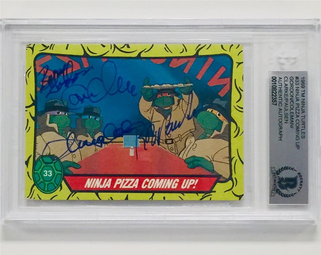 1989 Topps Teenage Mutant Ninja Turtles card signed by four cast members Beckett COA (1 of 1)
