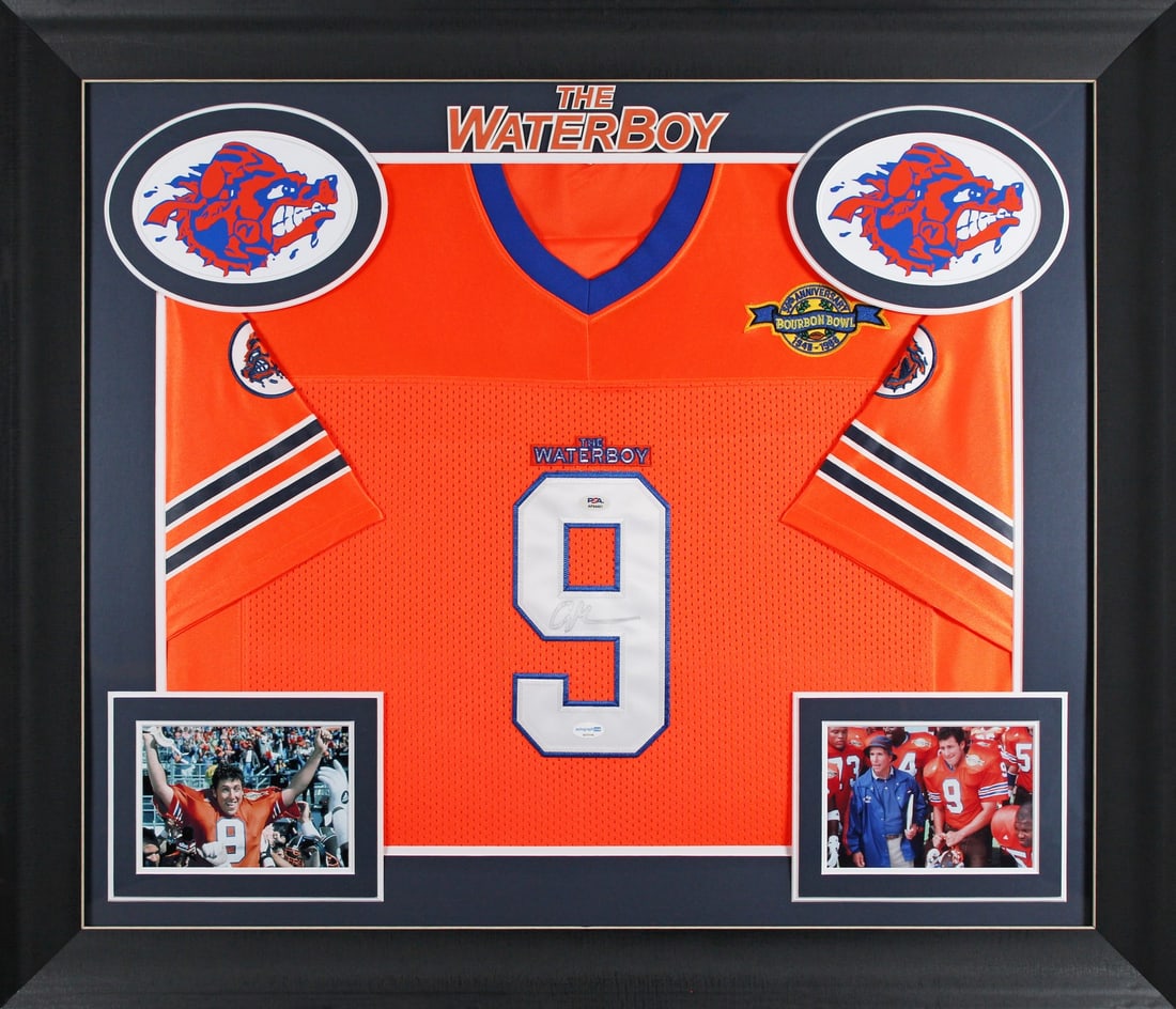 Adam Sandler Signed The Waterboy Framed Jersey PSA Authenticated: Adam Sandler Signed The Waterboy Framed Jersey PSA Authenticated This is a custom framed jersey of Adam Sandler's character from the film 'The Waterboy,' personally signed by Sandler himself. The jers
