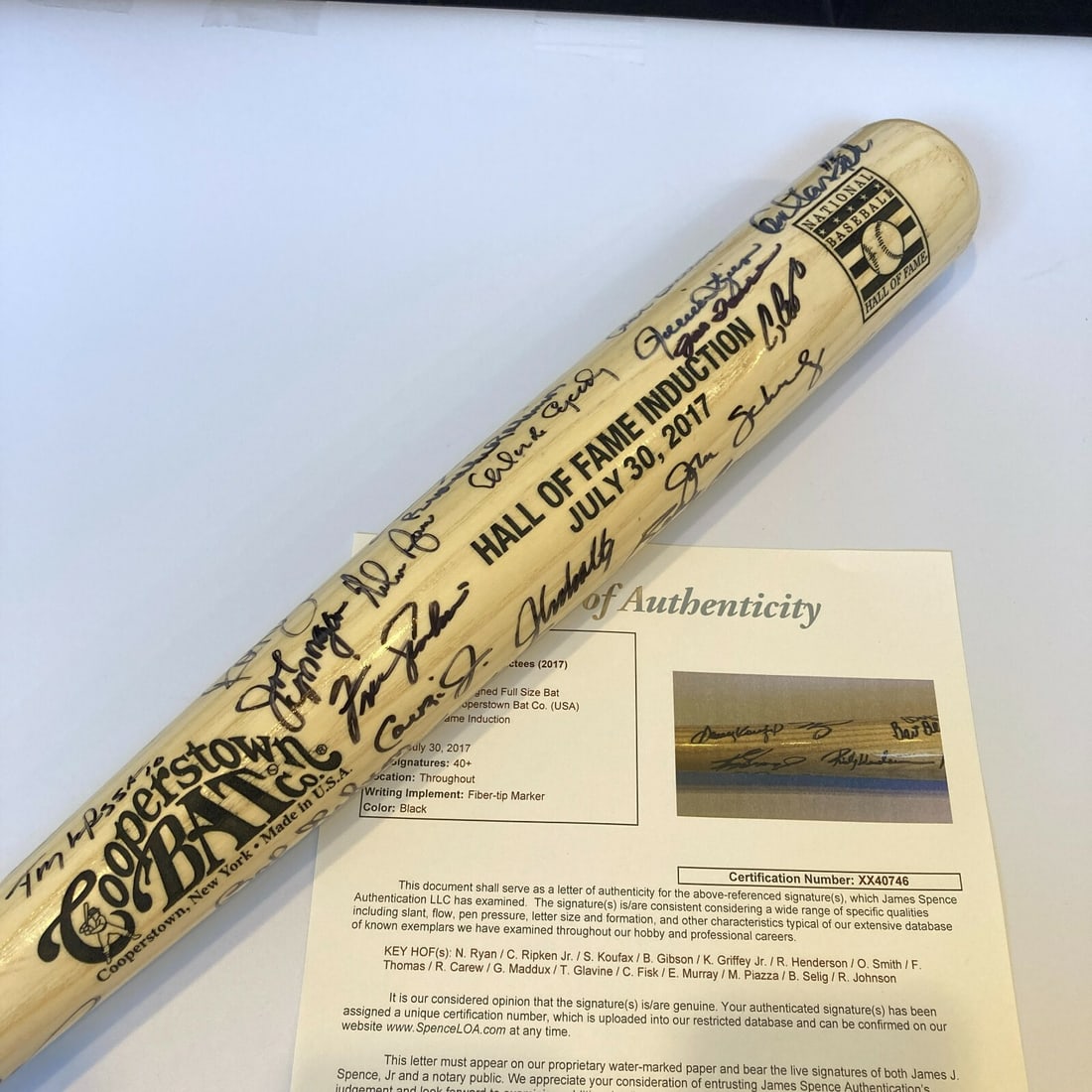 2017 Multi Signed Hall Of Fame Baseball Bat 40+ Sigs Koufax JSA COA: 2017 Multi Signed Hall Of Fame Baseball Bat 40+ Sigs Koufax JSA COA This exceptional 2017 Hall of Fame Induction baseball bat is a collector's dream, featuring over 40 autographs from legendary player