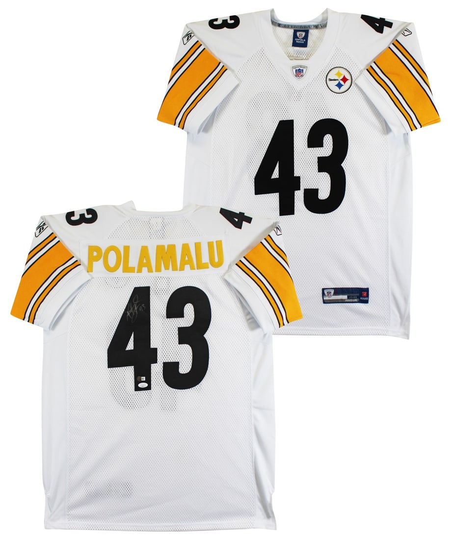 Troy Polamalu autographed Steelers Reebok white size 48 jersey JSA: Troy Polamalu autographed Steelers Reebok white size 48 jersey JSA This pre-owned white Reebok On-Field jersey, size 48, has been personally signed by Troy Polamalu of the Pittsburgh Steelers. The aut