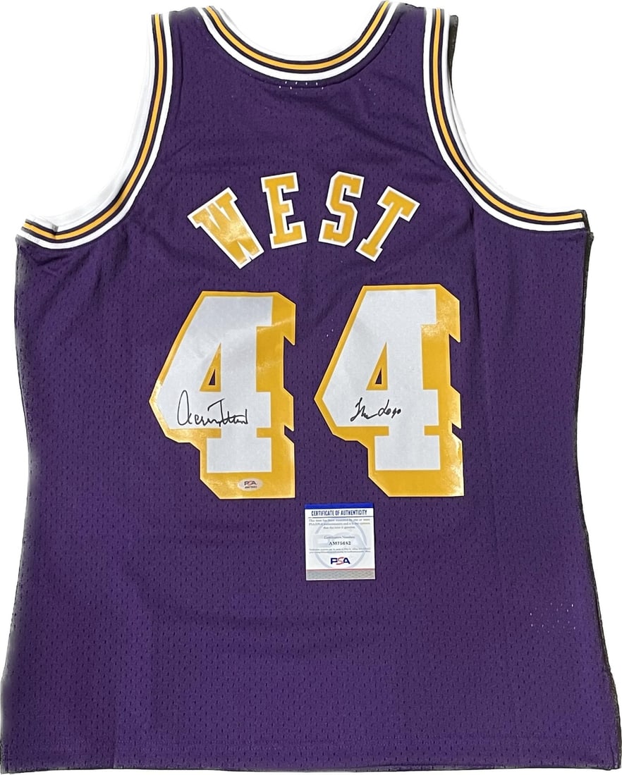 Jerry West Autographed Mitchell & Ness Jersey Inscribed 'THE LOGO' PSA/DNA: Jerry West Autographed Mitchell & Ness Jersey Inscribed 'THE LOGO' PSA/DNA This original Mitchell & Ness jersey features the autograph of Los Angeles Lakers legend Jerry West, inscribed with "THE LOGO