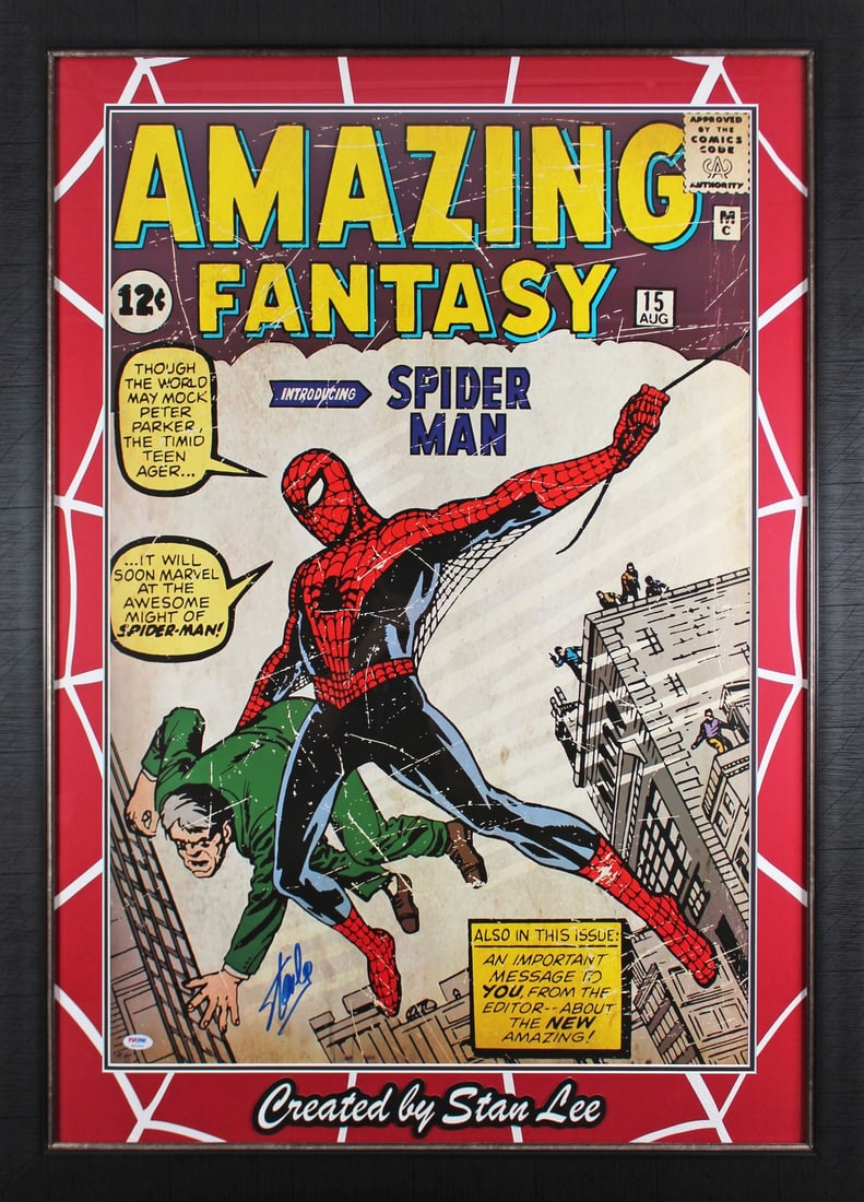 Framed 24x36 Spider Man poster signed by Stan Lee PSA (1 of 5)