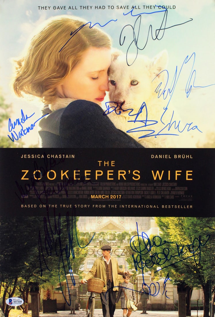 The Zookeeper's Wife Signed 12x18 Photo by Jessica Chastain & Cast BAS COA: The Zookeeper's Wife Signed 12x18 Photo by Jessica Chastain & Cast BAS COA This stunning 12x18 photo from 'The Zookeeper's Wife' features the authentic signatures of renowned cast members including Je