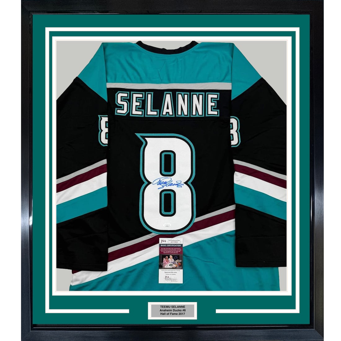 Framed Teemu Selanne Autographed Anaheim Ducks Retro Jersey JSA COA (1 of 2)