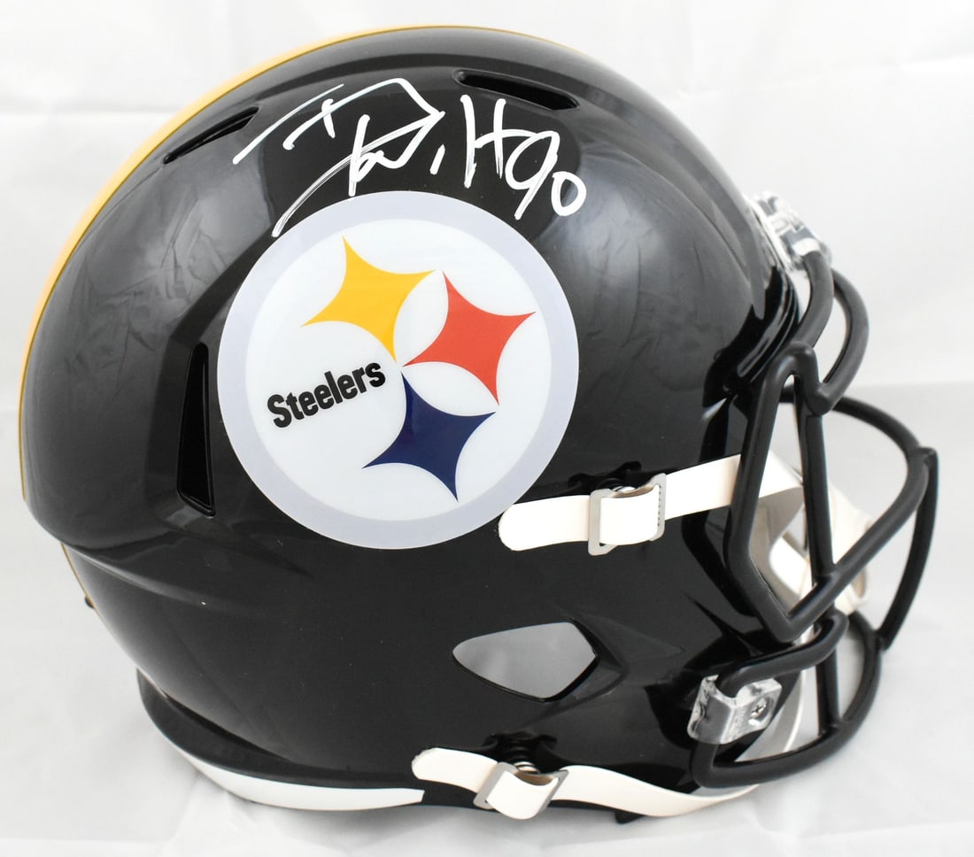 Pittsburgh Steelers T.J. Watt signed full size Speed helmet Beckett hologram: Pittsburgh Steelers T.J. Watt signed full size Speed helmet Beckett hologram This is a pre-owned Pittsburgh Steelers full-size Speed helmet autographed by T.J. Watt. The helmet is an original item and