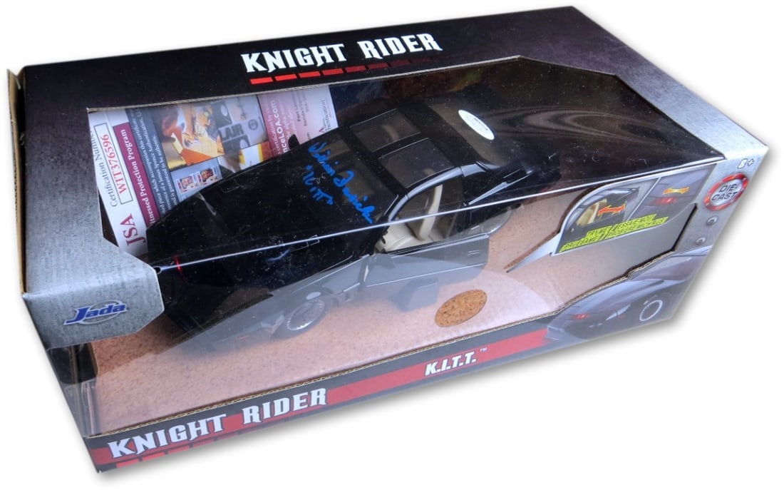 Knight Rider KITT die-cast car signed by William Daniels JSA: Knight Rider KITT die-cast car signed by William Daniels JSA This large die-cast car is an original collectible from Knight Rider, signed by William Daniels. The autograph has been authenticated by Ja