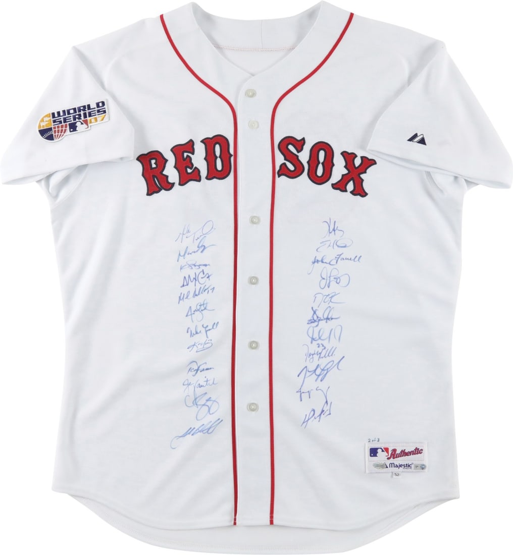 2007 Boston Red Sox Signed World Series Jersey PSA Authenticated 2 of 3: 2007 Boston Red Sox Signed World Series Jersey PSA Authenticated 2 of 3 Celebrate the legendary 2007 Boston Red Sox with this authentic World Series jersey, signed by twenty-three members of the champ