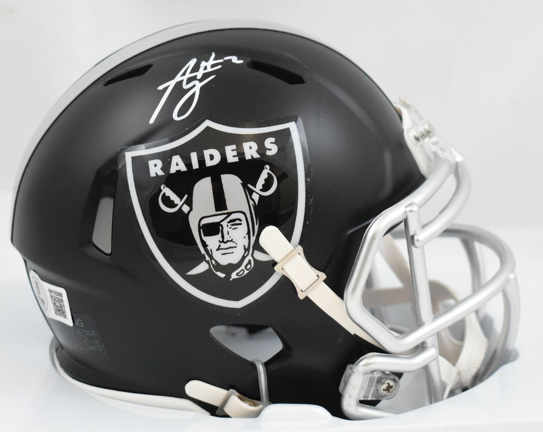 Beckett Authenticated Ashton Jeanty Raiders Blaze Speed Mini Helmet: Beckett Authenticated Ashton Jeanty Raiders Blaze Speed Mini Helmet Autographed Las Vegas Raiders Blaze Speed mini helmet signed by Ashton Jeanty. The item is original, pre-owned, and associated with 