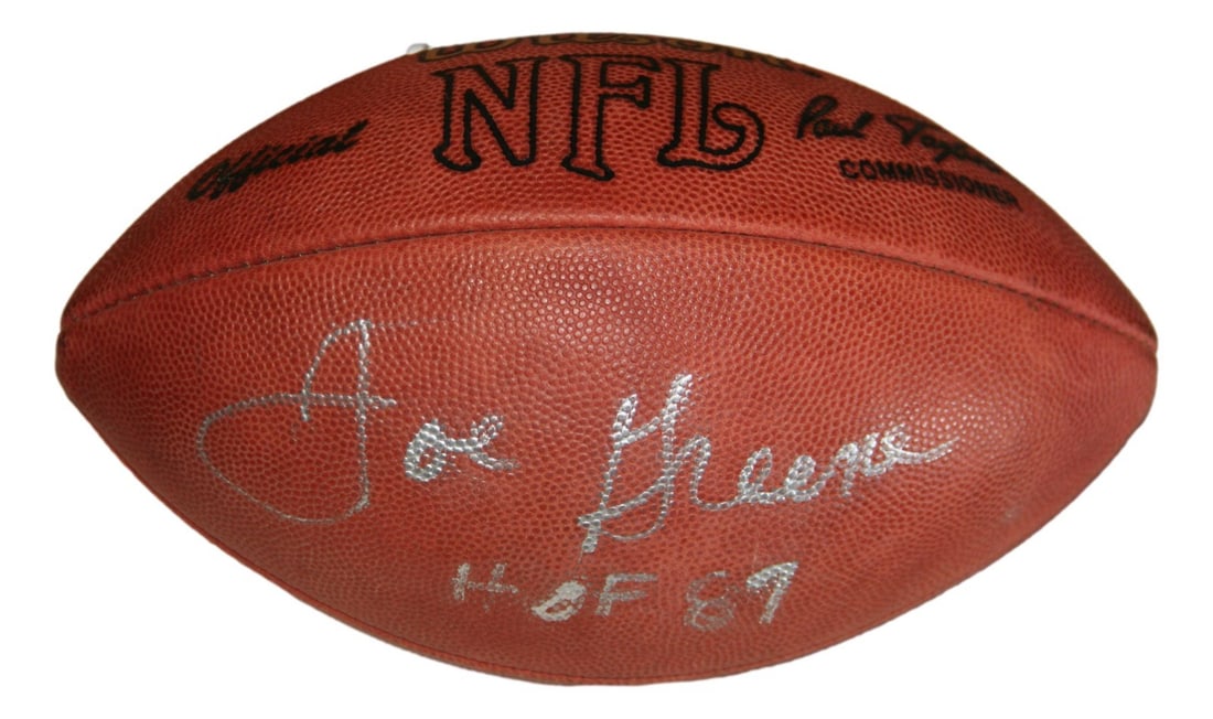 Joe Greene Signed NFL Leather Football Pittsburgh Steelers Beckett Authenticated: Joe Greene Signed NFL Leather Football Pittsburgh Steelers Beckett Authenticated This official NFL leather football has been autographed by Mean Joe Greene of the Pittsburgh Steelers. The signature ha